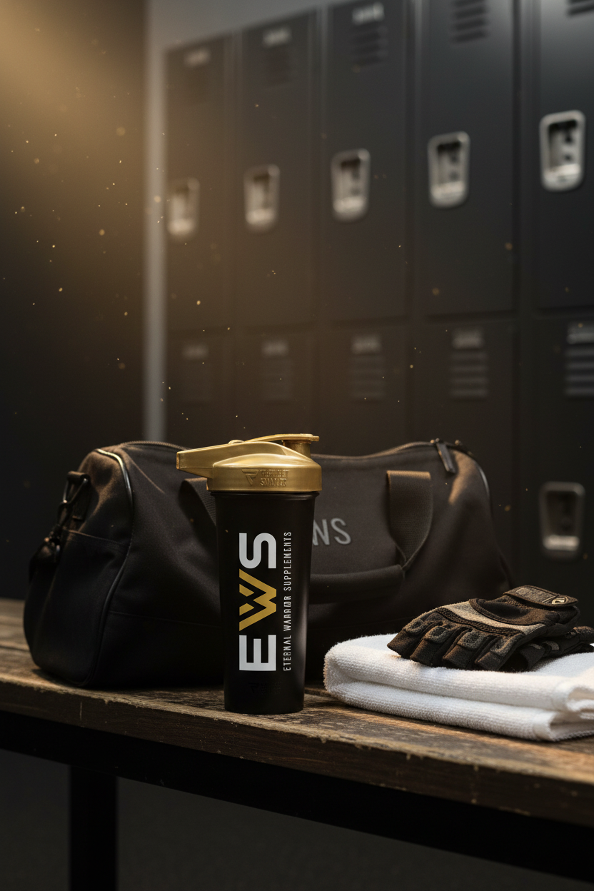 EWS Premium Performa Shaker lifestyle photo - gym locker bench with gold performance mood